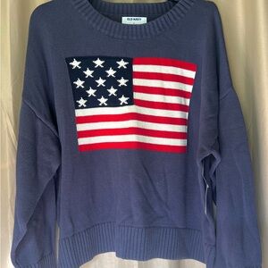 Old Navy Blue Crew Neck Sweater with American Flag Design